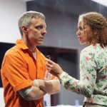 Trevor White and Angela Griffin in Building The Wall at the Park Theatre. Photo by Mark Douet _50A2512