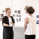(L-R)  Lizzie Hopley (Margaret Thatcher/Bobo), Faye Castelow (Queen Elizabeth II)  and Samuel Hodges (Director) in rehearsals for The Audience