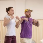 (L-R) Sharon Singh ( Equerry) and Tom Jackson Greaves (Movement Director) in rehearsals for The Audience