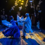 Amy Drake as Belle (left), Kerry Peers as Ghost of Christmas Past (centre) and Steven Elliott as Scrooge. A Christmas Carol. Theatr Clwyd 2019 (c) Brian Roberts