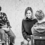 The Seagull. Indira Varma (Arkadina), Emilia Clarke (Nina) & Tom Rhys Harries (Trigorin). Credit – Marc Brenner – 1584