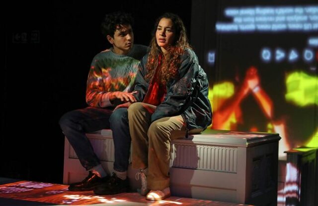 Ali Hadji-Heshmati and Hiba Medina in Antigone [on strike] at Park Theatre, London. Photo: Nir Segal