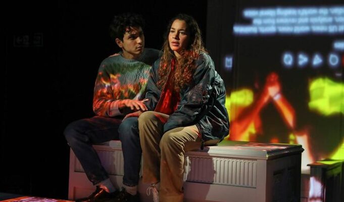 Ali Hadji-Heshmati and Hiba Medina in Antigone [on strike] at Park Theatre, London. Photo: Nir Segal